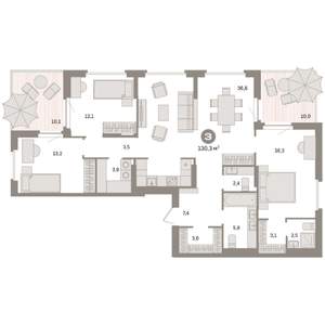 3-к квартира, вторичка, 130м2, 15/16 этаж