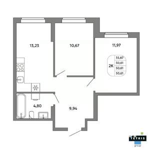 2-к квартира, вторичка, 51м2, 8/32 этаж