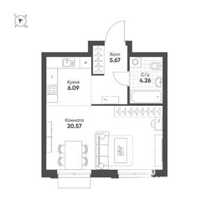 Студия квартира, строящийся дом, 37м2, 6/25 этаж