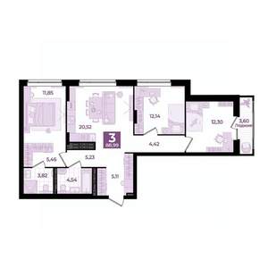 3-к квартира, вторичка, 89м2, 26/29 этаж