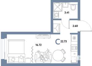 Студия квартира, вторичка, 23м2, 8/21 этаж