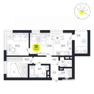 3-к квартира, вторичка, 58м2, 15/27 этаж