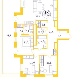 3-к квартира, вторичка, 106м2, 7/25 этаж