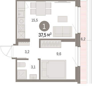 1-к квартира, вторичка, 38м2, 7/9 этаж