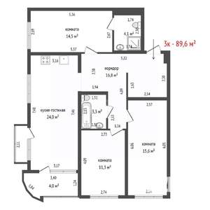 3-к квартира, вторичка, 90м2, 5/27 этаж