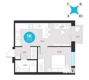 1-к квартира, строящийся дом, 37м2, 13/23 этаж