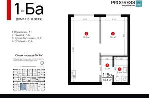 1-к квартира, вторичка, 36м2, 17/22 этаж
