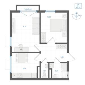 2-к квартира, вторичка, 46м2, 3/4 этаж