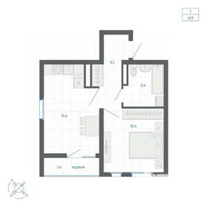 1-к квартира, строящийся дом, 42м2, 30/32 этаж