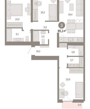 3-к квартира, вторичка, 85м2, 2/9 этаж