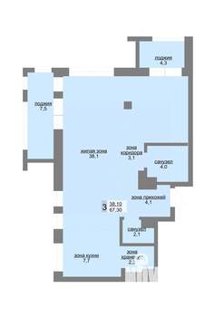 3-к квартира, вторичка, 67м2, 18/30 этаж