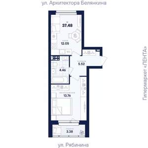 1-к квартира, вторичка, 37м2, 2/26 этаж