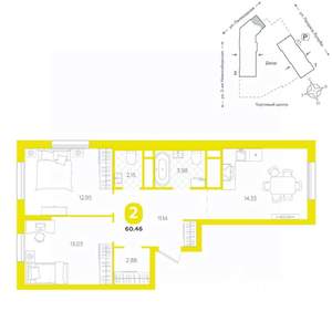 2-к квартира, вторичка, 60м2, 14/24 этаж