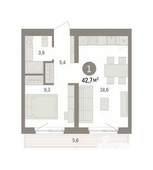 1-к квартира, вторичка, 43м2, 2/7 этаж