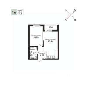 1-к квартира, вторичка, 43м2, 17/21 этаж