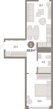 1-к квартира, вторичка, 49м2, 5/16 этаж