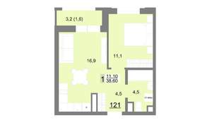 1-к квартира, вторичка, 38м2, 15/26 этаж