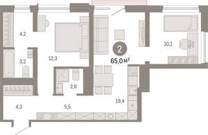 2-к квартира, вторичка, 65м2, 6/8 этаж