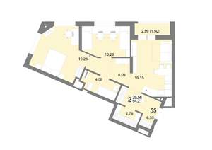 2-к квартира, строящийся дом, 64м2, 6/22 этаж