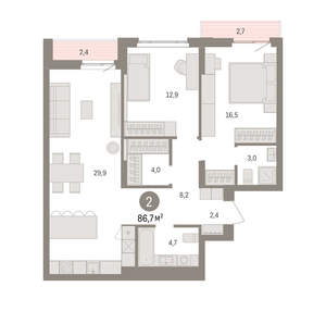 2-к квартира, вторичка, 87м2, 6/16 этаж