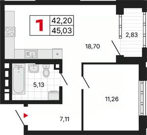 1-к квартира, вторичка, 45м2, 28/30 этаж