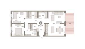 2-к квартира, вторичка, 103м2, 2/9 этаж