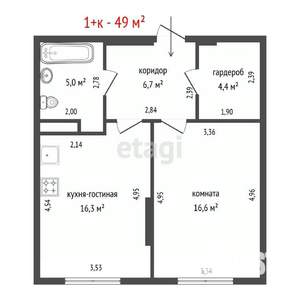 1-к квартира, вторичка, 49м2, 7/17 этаж