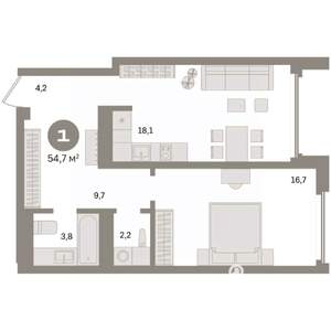 1-к квартира, вторичка, 55м2, 20/24 этаж