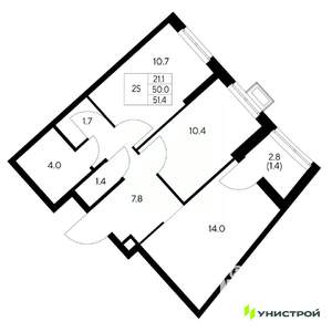 2-к квартира, вторичка, 51м2, 8/31 этаж