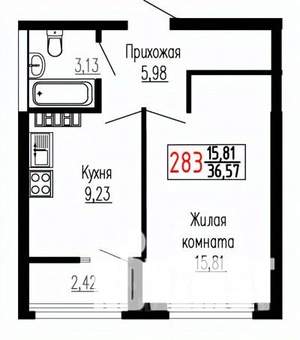 1-к квартира, строящийся дом, 36м2, 21/27 этаж