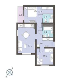 2-к квартира, вторичка, 60м2, 21/25 этаж