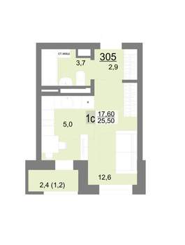 Студия квартира, вторичка, 25м2, 12/18 этаж