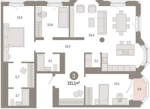 3-к квартира, вторичка, 121м2, 13/24 этаж