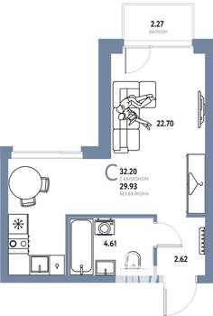 Студия квартира, вторичка, 32м2, 8/24 этаж