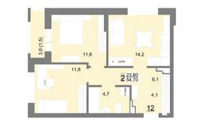 2-к квартира, вторичка, 55м2, 3/26 этаж