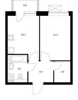 1-к квартира, вторичка, 34м2, 19/24 этаж