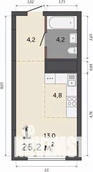 Студия квартира, строящийся дом, 26м2, 19/30 этаж