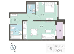 1-к квартира, вторичка, 41м2, 13/25 этаж