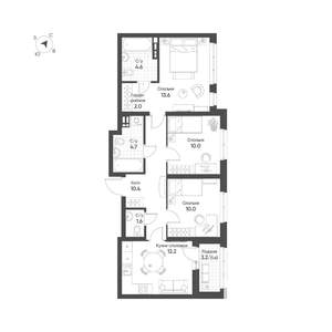 3-к квартира, вторичка, 71м2, 13/16 этаж