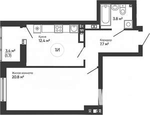 1-к квартира, вторичка, 46м2, 20/25 этаж