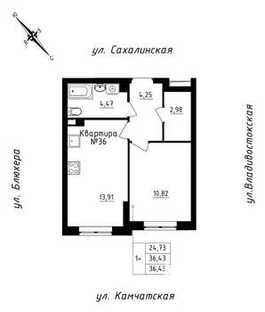 1-к квартира, строящийся дом, 36м2, 5/25 этаж