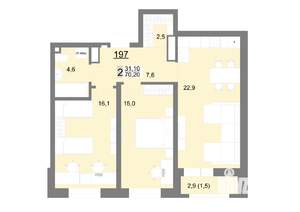 2-к квартира, вторичка, 70м2, 23/26 этаж