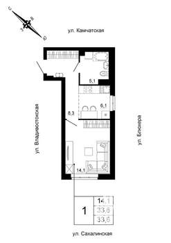 Студия квартира, вторичка, 34м2, 7/24 этаж