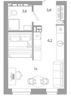 Студия квартира, вторичка, 28м2, 8/12 этаж