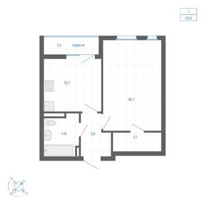 1-к квартира, вторичка, 43м2, 22/32 этаж