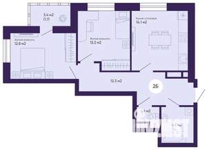 2-к квартира, строящийся дом, 60м2, 10/19 этаж