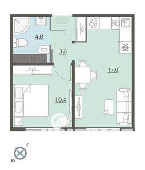 1-к квартира, вторичка, 35м2, 16/24 этаж