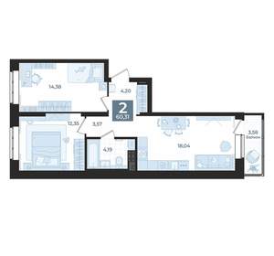 2-к квартира, вторичка, 60м2, 7/23 этаж