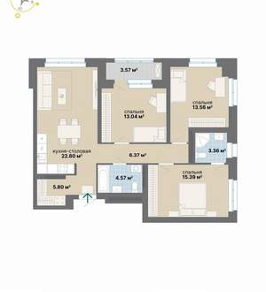 3-к квартира, вторичка, 88м2, 9/24 этаж