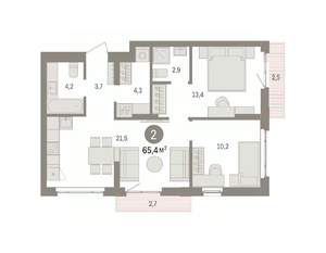 2-к квартира, вторичка, 65м2, 2/7 этаж
